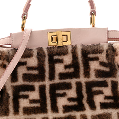 Fendi Shearling Nappa Macro FF 1974 Mini Peekaboo Iconic Satchel Light Rose Black 8 of 13