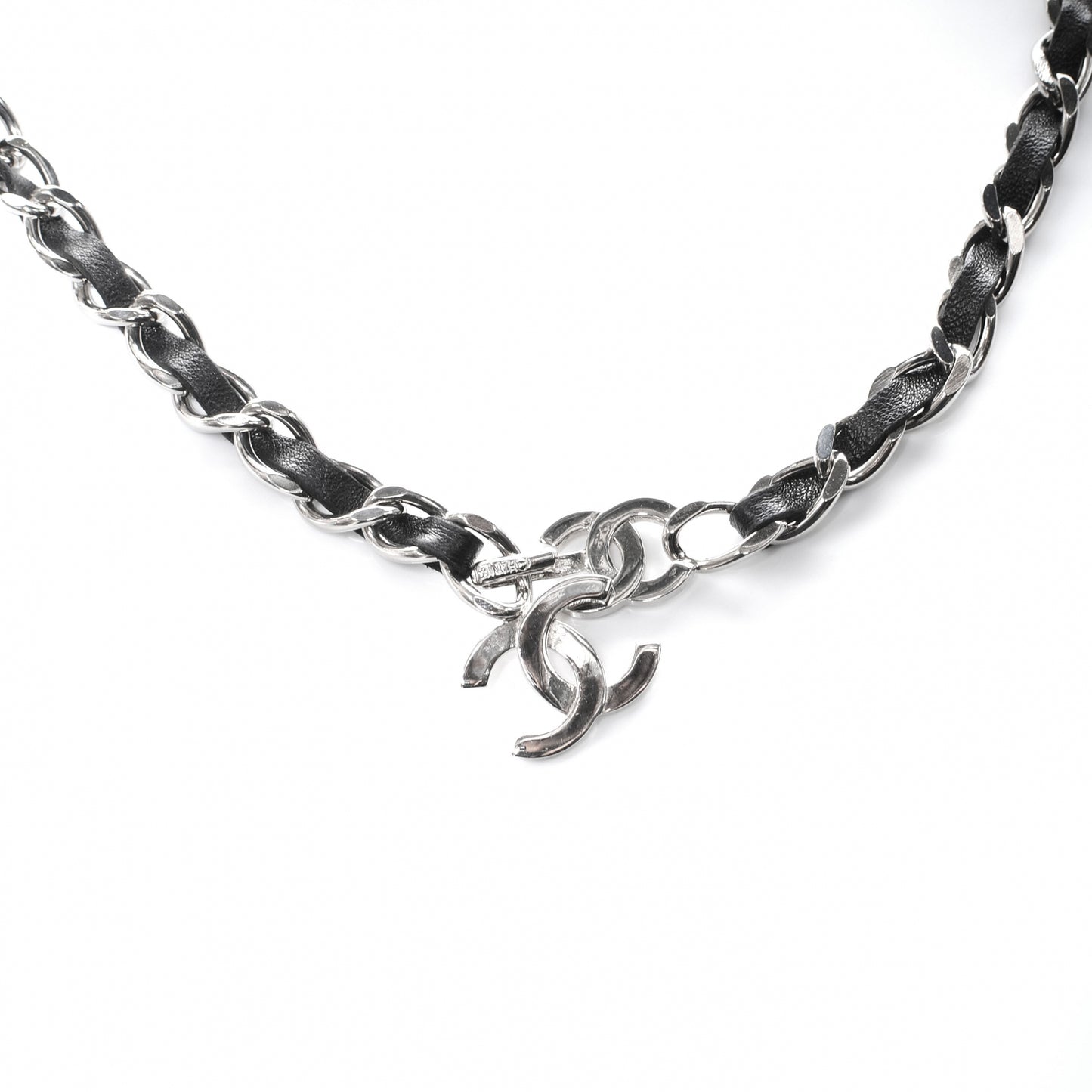 Leather Silver Chain Link Belt Black