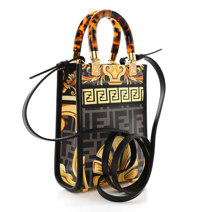 Fendi X VERSACE Vitello King Catalan Mirror Plexiglass Fendace FF Baroque Logo Mini Fendi Sunshine Shopper Tote Black Gold 3 of 11