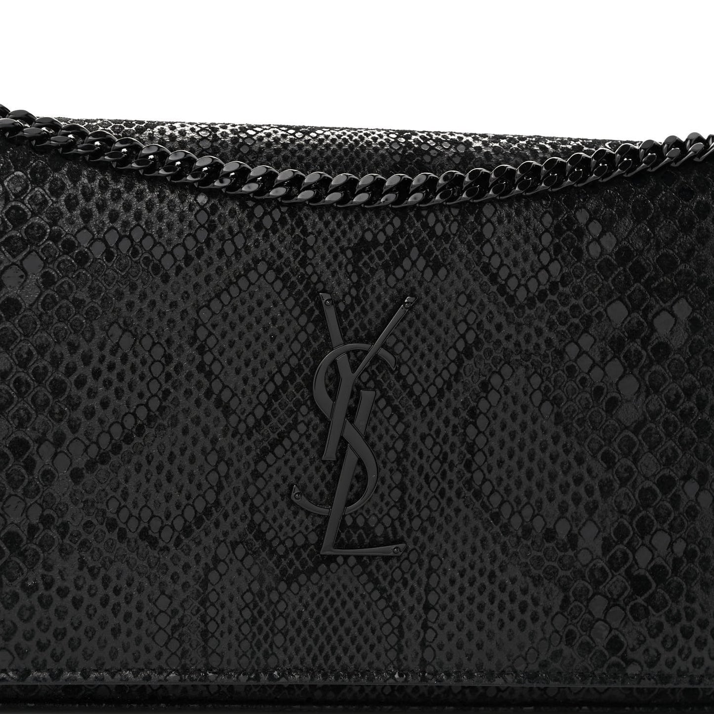 Calfskin Snakeskin Effect Monogram Chain Wallet Black