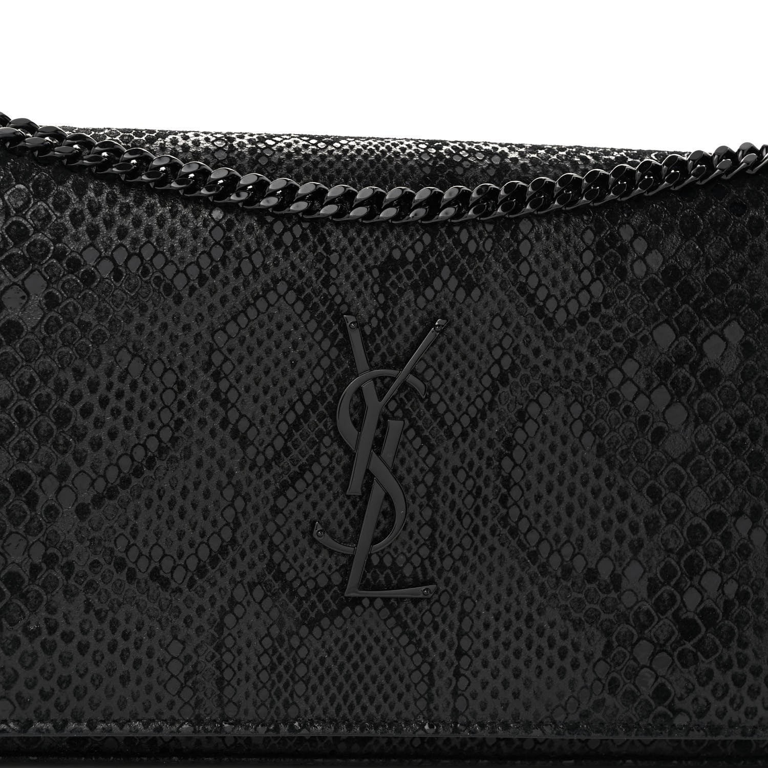 Saint Laurent Calfskin Snakeskin Effect Monogram Chain Wallet Black 7 of 10