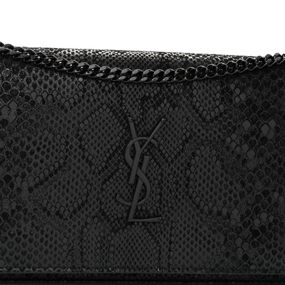 Saint Laurent Calfskin Snakeskin Effect Monogram Chain Wallet Black 7 of 10