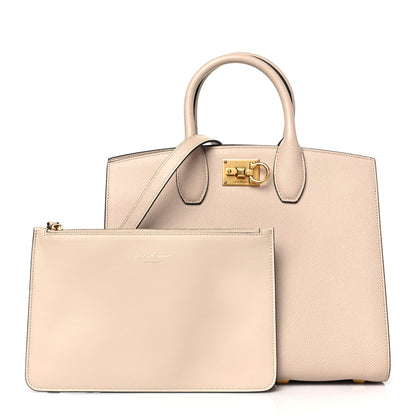 Salvatore Ferragamo Hammered Calfskin Medium The Studio Box Bag Daino 1 of 9