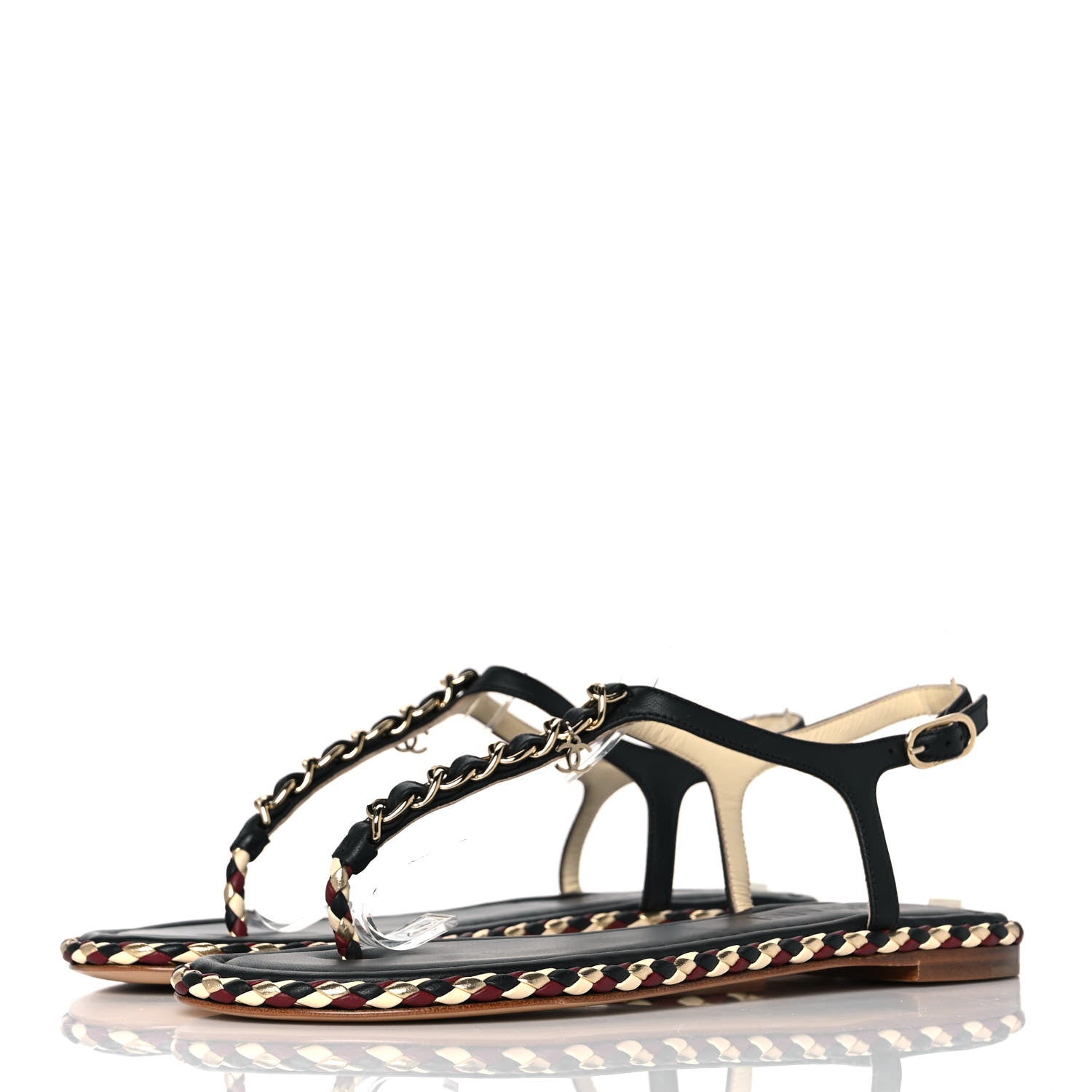 Chanel Grosgrain Chain Thong Sandals 38 Black 3 of 7