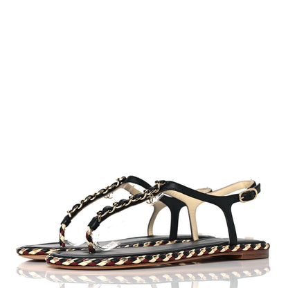Chanel Grosgrain Chain Thong Sandals 38 Black 3 of 7