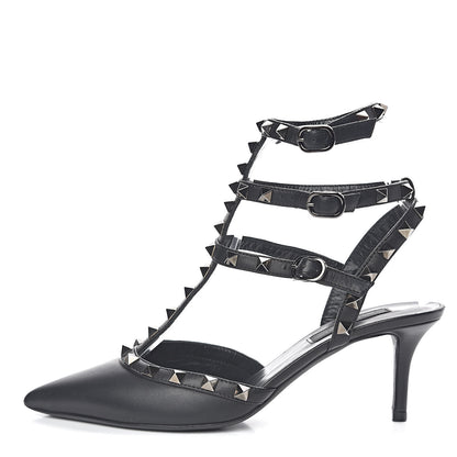Valentino Garavani Nappa Rockstud Ankle Strap Low Heel Pumps 37 Black 1 of 7