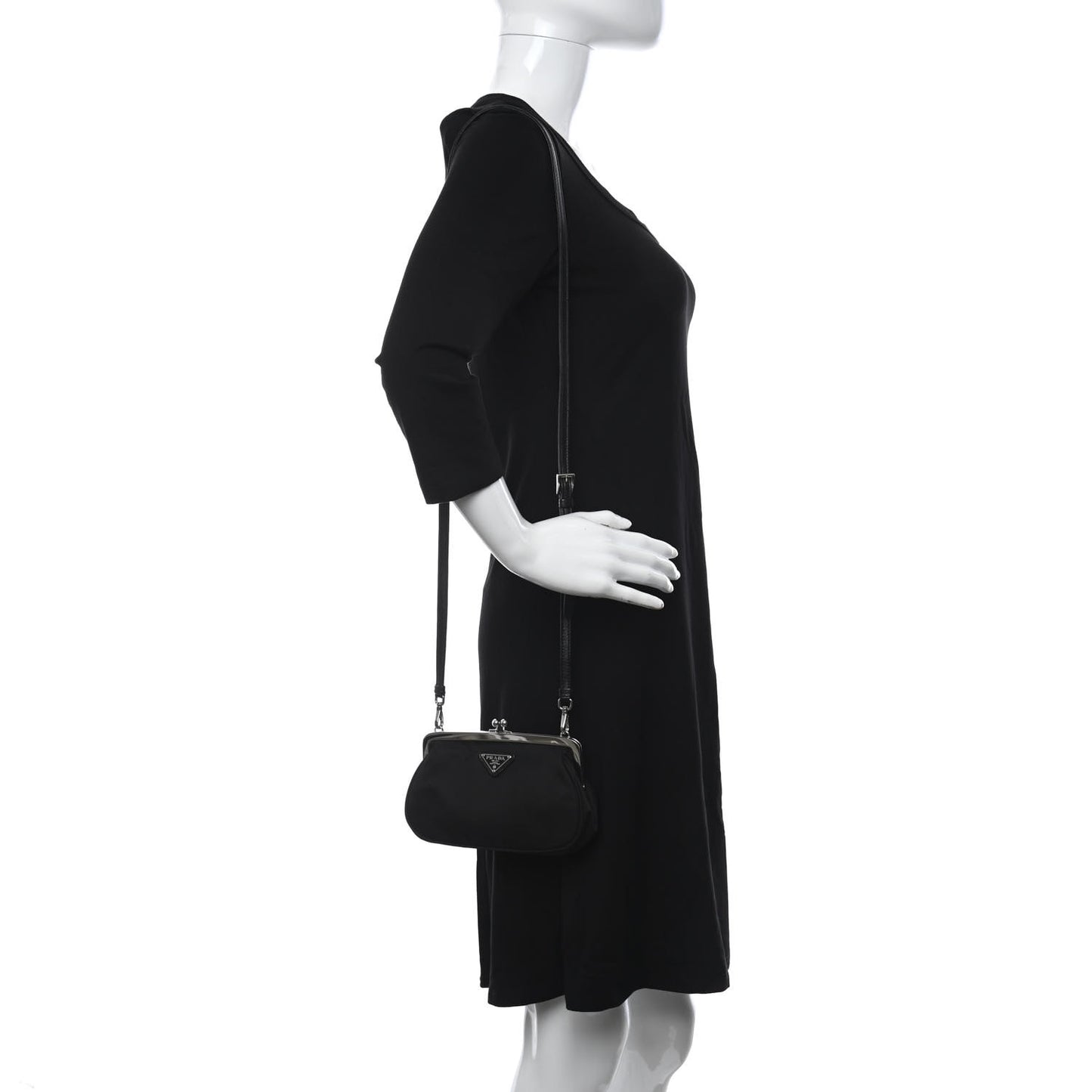 Nylon Kisslock Crossbody Bag Black