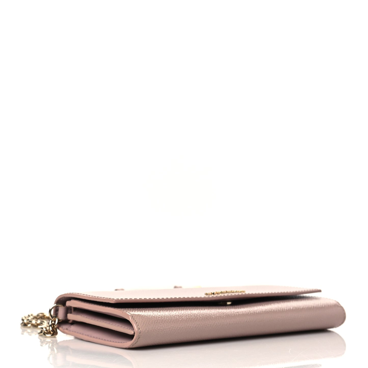 Grainy Calfskin Henley Wallet On Chain Beige
