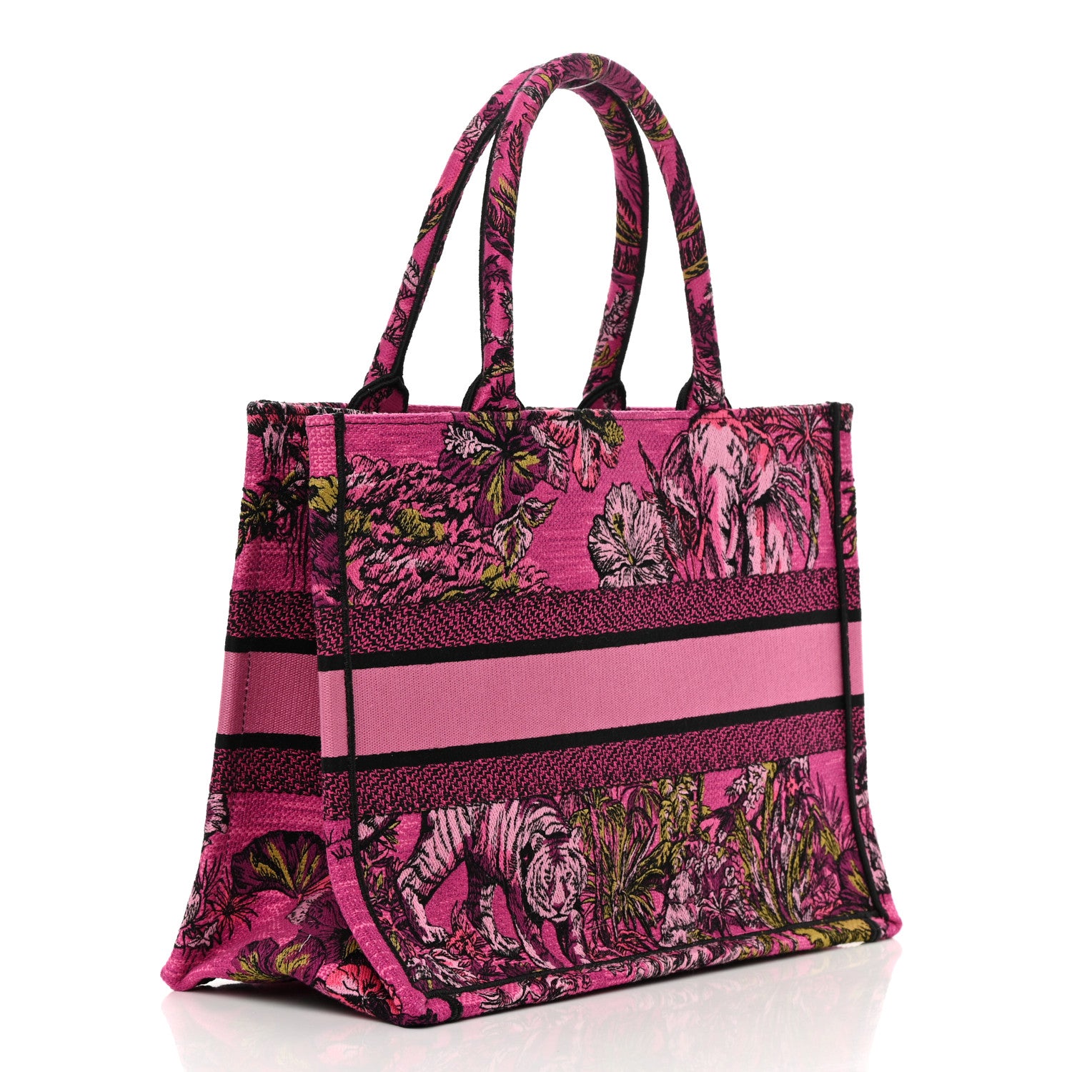 Christian Dior Canvas Embroidered Medium Toile de Jouy Voyage Book Tote Fuchsia Multicolor 3 of 12