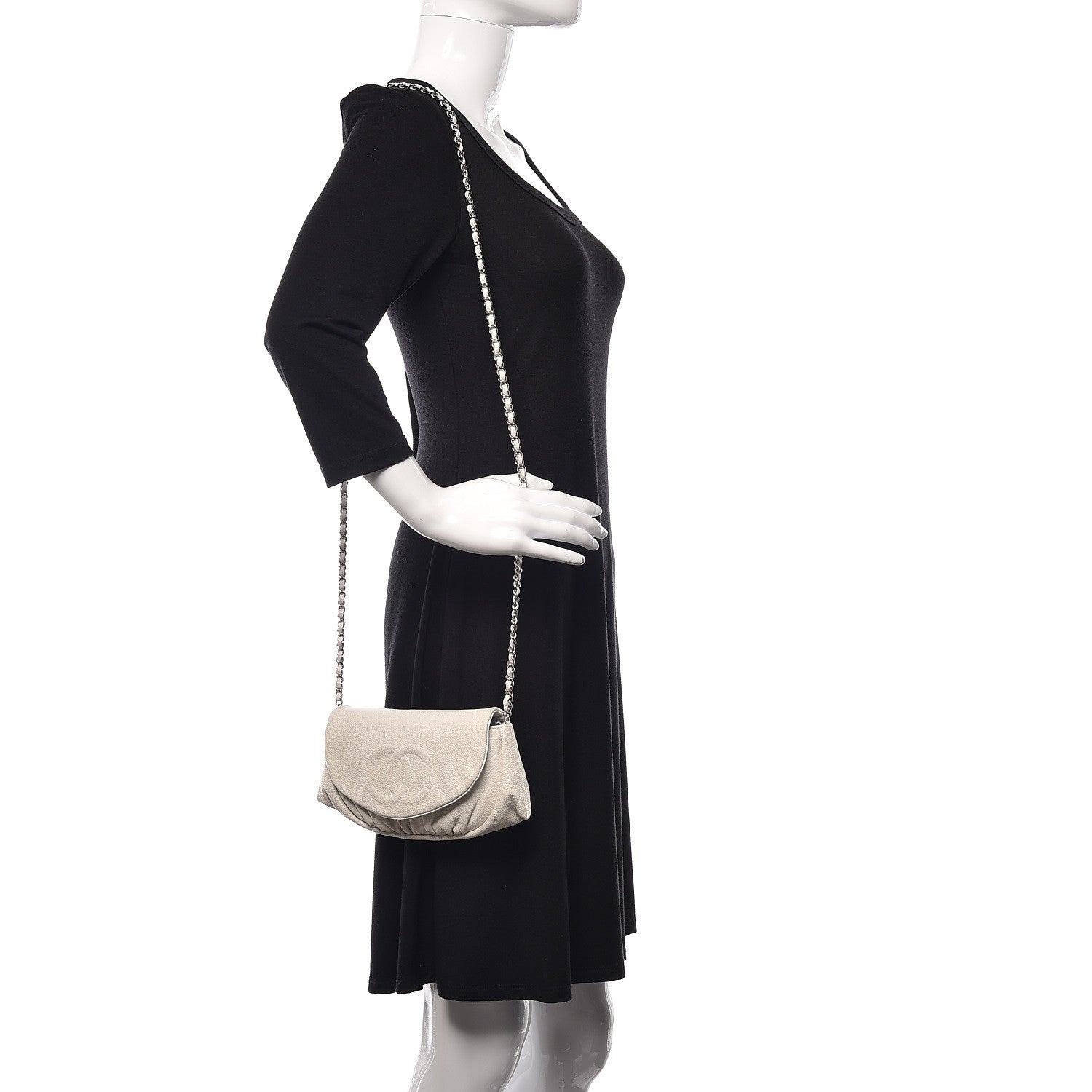 Chanel Caviar Half Moon Wallet On Chain WOC White 2 of 13