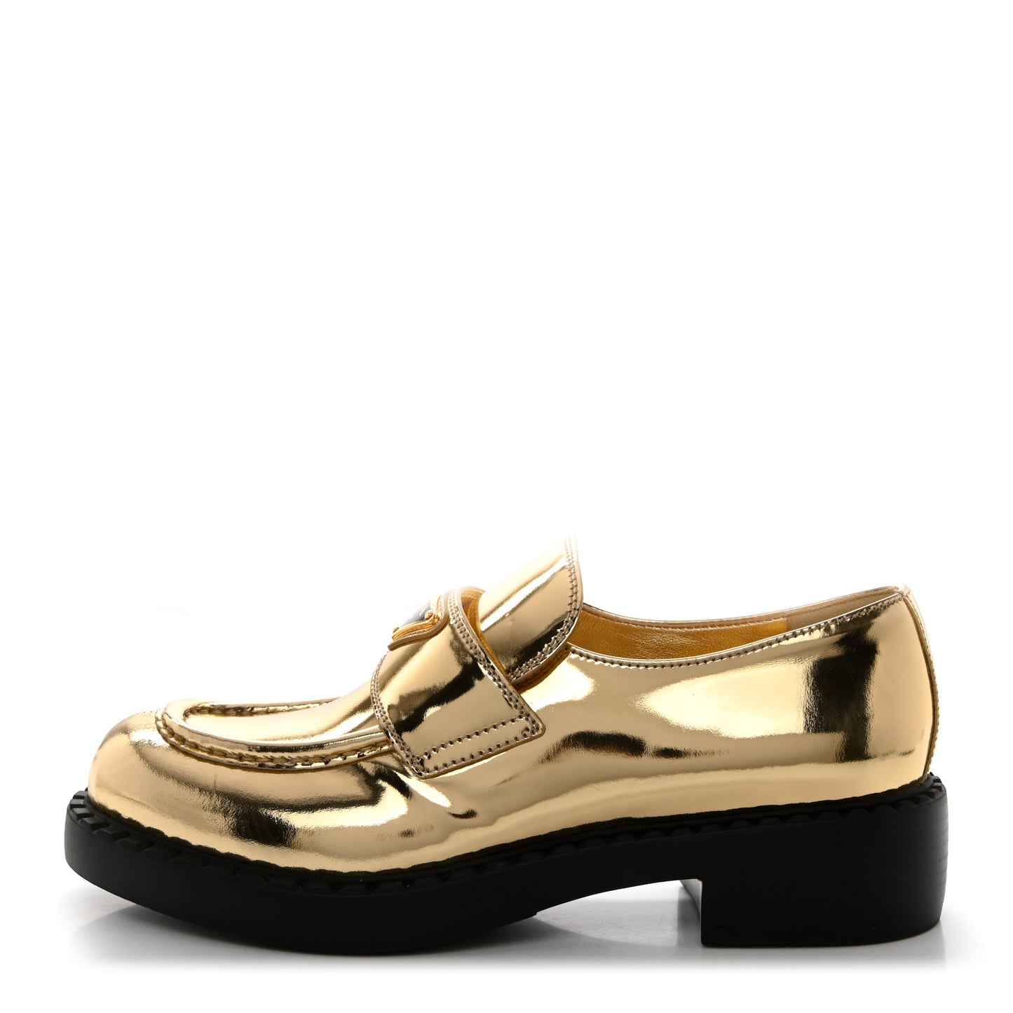Metallic Brushed Calfskin Metal Triangle Logo 50mm Loafers 40 Platino