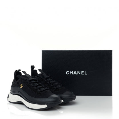 Chanel Velvet Calfskin Mixed Fibers CC Sneakers 36.5 Black 9 of 9