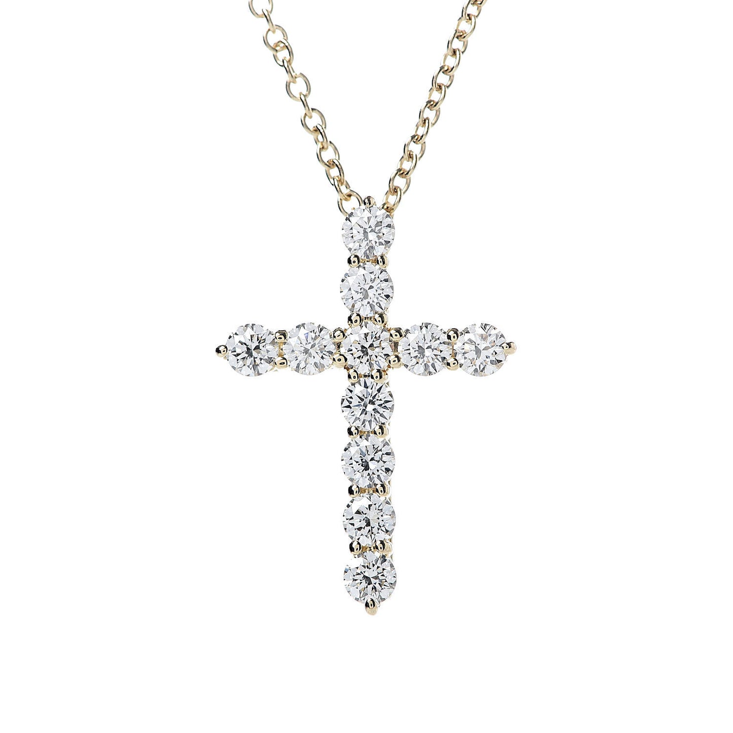 18K Yellow Gold Diamond Small Cross Pendant Necklace