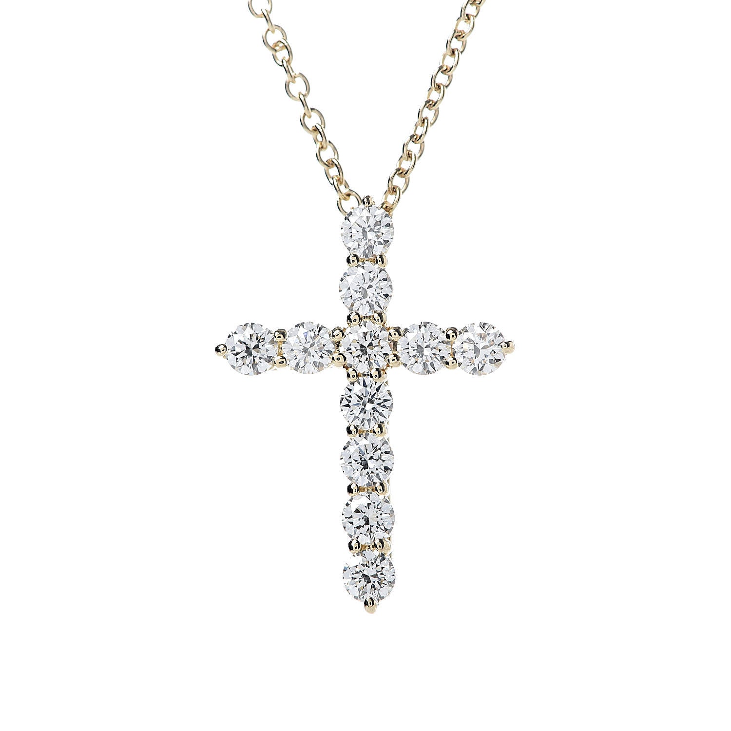 Tiffany 18K Yellow Gold Diamond Small Cross Pendant Necklace 4 of 9