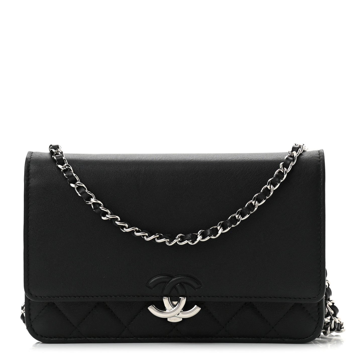 Grained Calfskin Quilted Urban Champion Wallet On Chain WOC Black