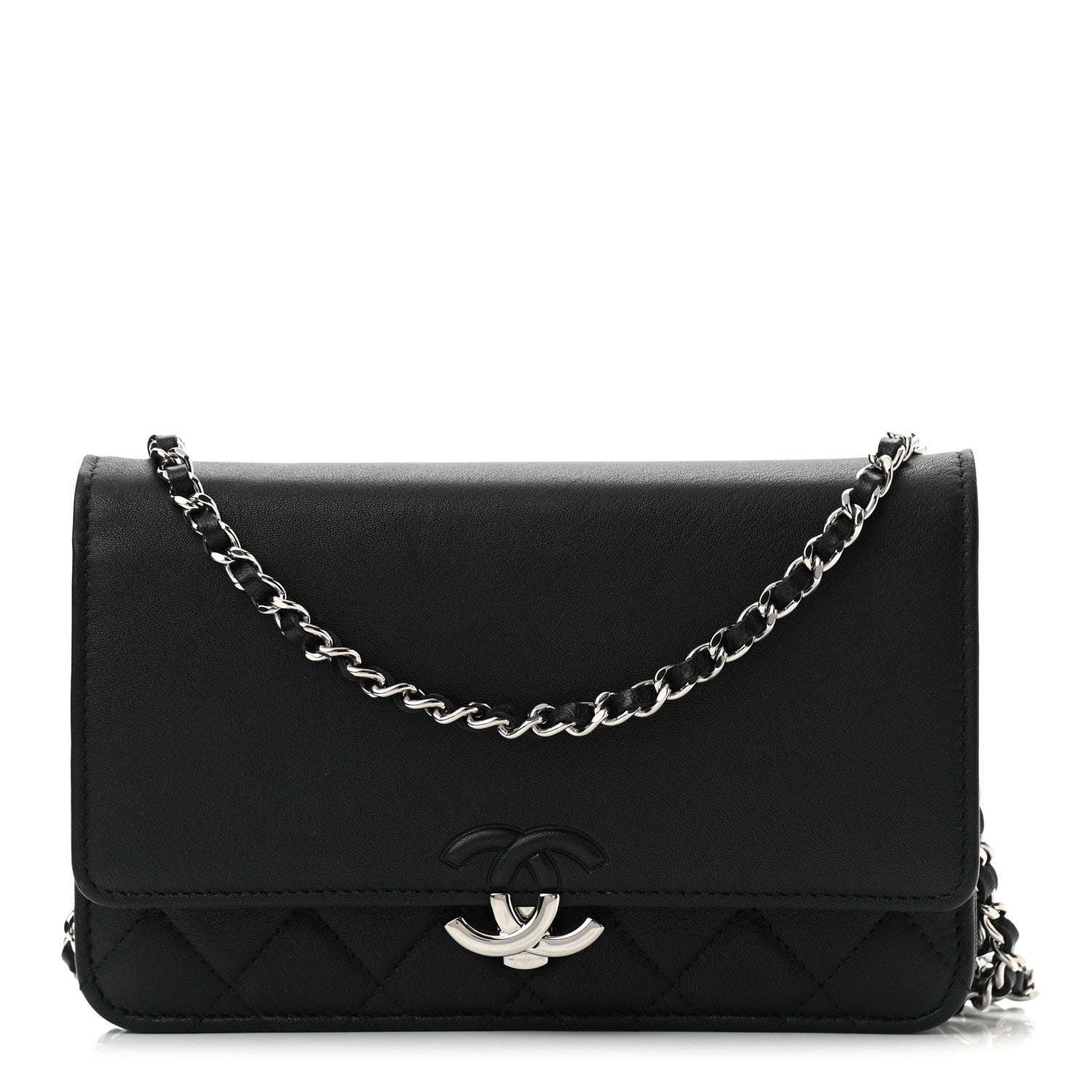 Chanel Grained Calfskin Quilted Urban Champion Wallet On Chain WOC Black 1 of 12