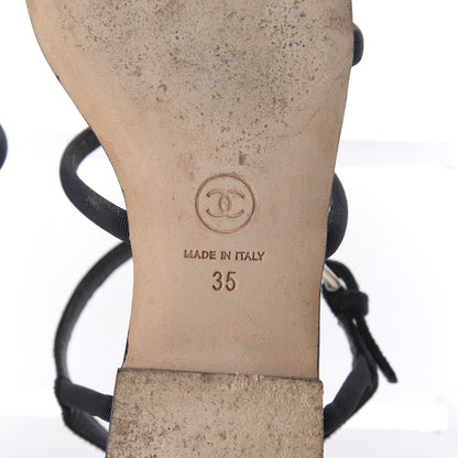 Chanel Grosgrain Pearl Sandals 35 Black 6 of 7