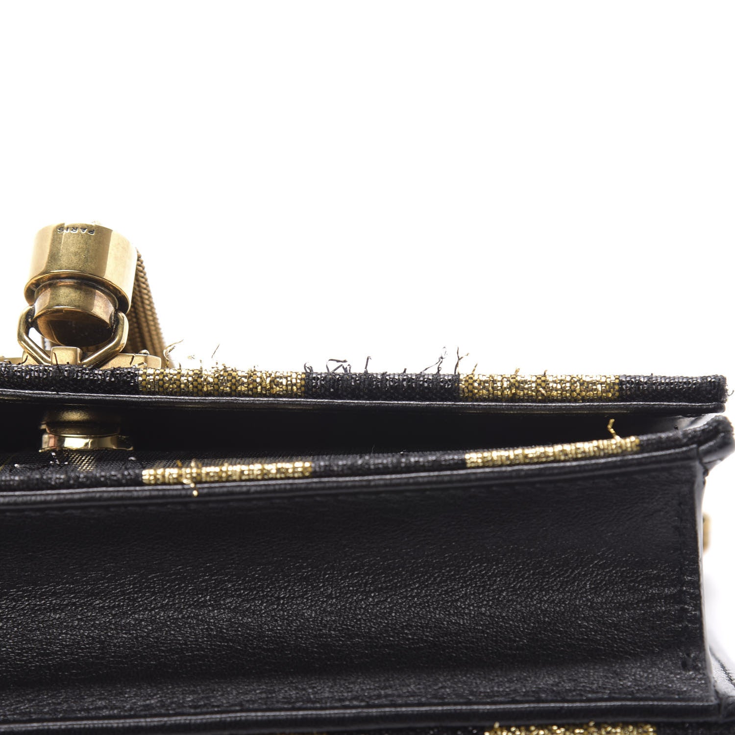 Saint Laurent Sequin Striped Classic Monogram Kate Tassel Chain Wallet Black Gold 12 of 13