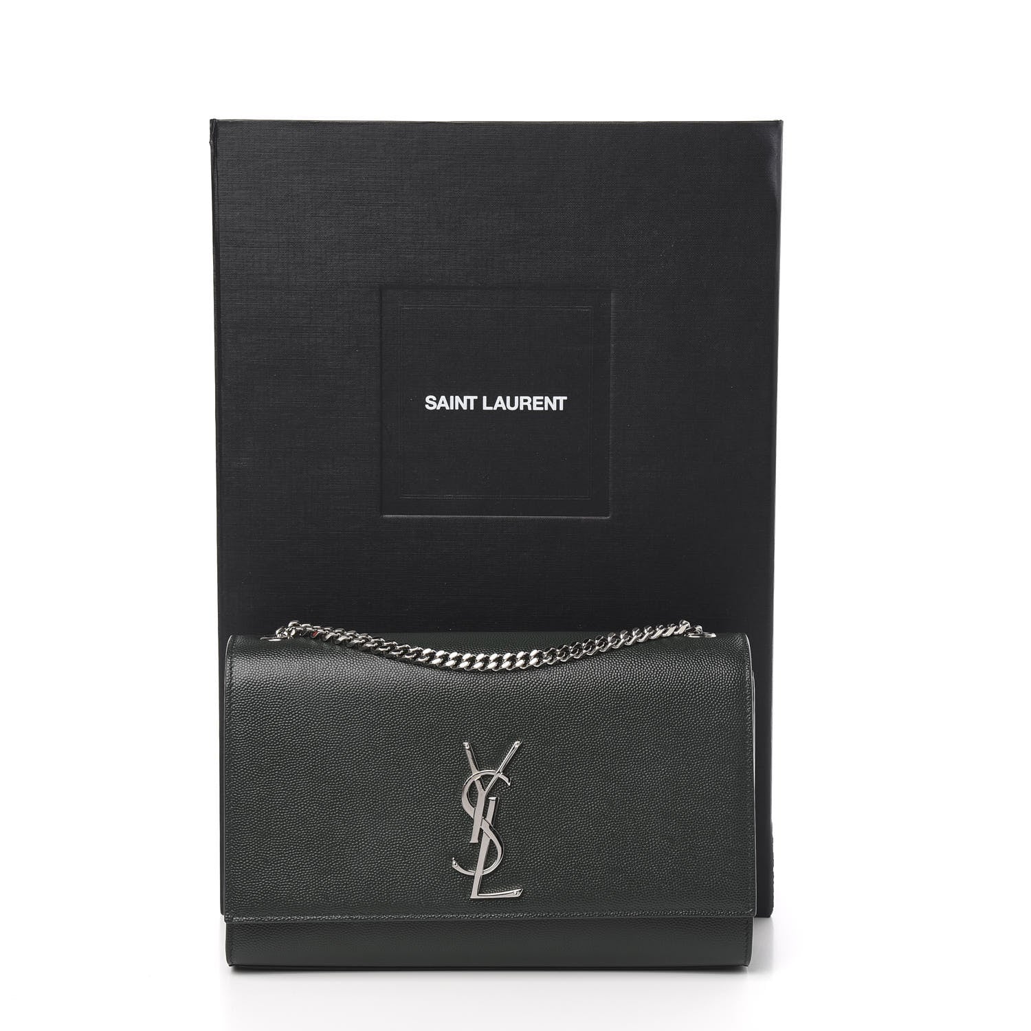 Saint Laurent Grain De Poudre Medium Monogram Kate Satchel Vert Fonce 10 of 10