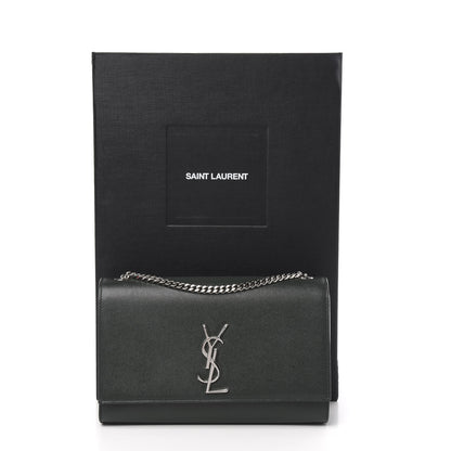Saint Laurent Grain De Poudre Medium Monogram Kate Satchel Vert Fonce 10 of 10