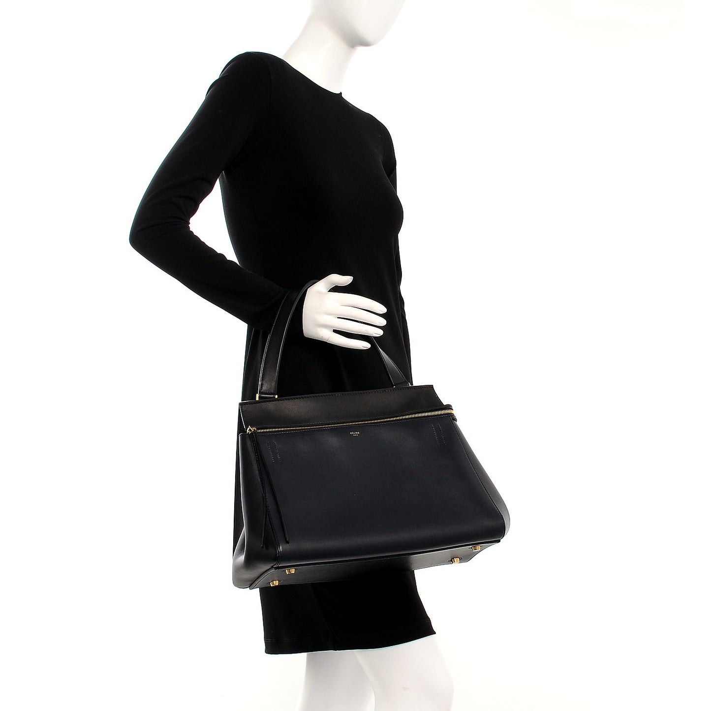 Smooth Calfskin Medium Bi-Color Edge Shoulder Bag Black Navy