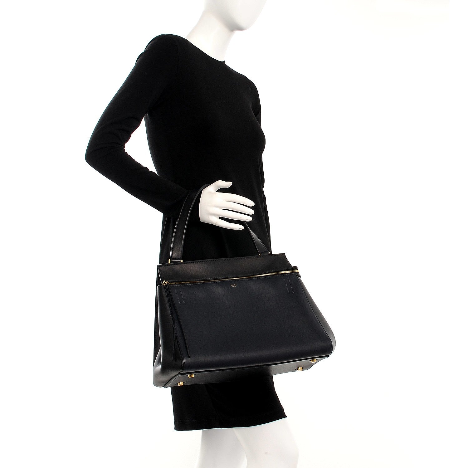 Celine Smooth Calfskin Medium Bi-Color Edge Shoulder Bag Black Navy 2 of 8