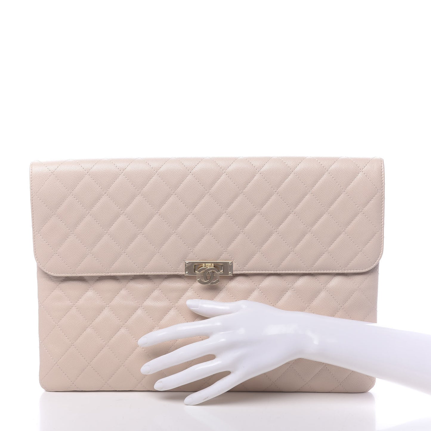 Caviar Quilted Large Golden Class Pouch Light Pink