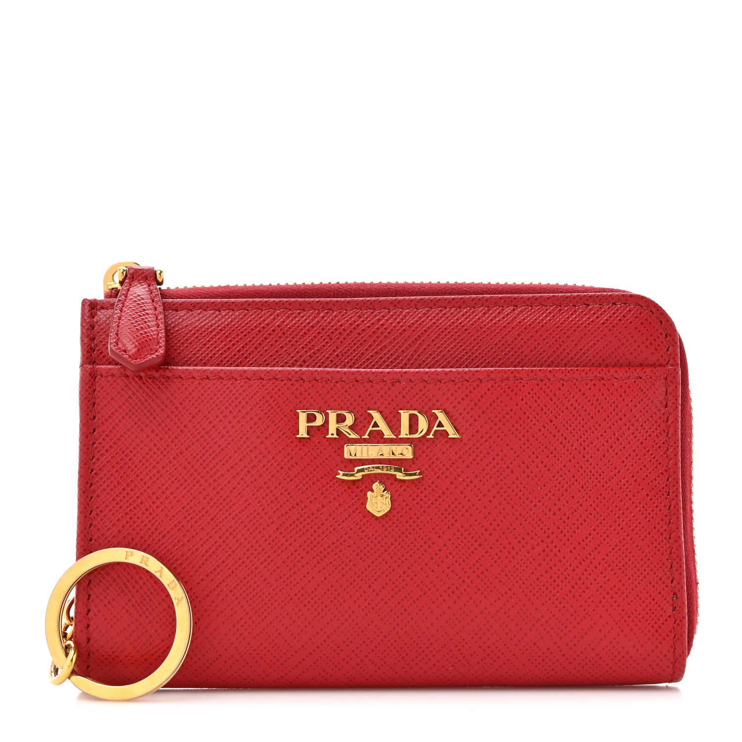 Prada Saffiano Metal Zip Around Keychain Fuoco 1 of 8
