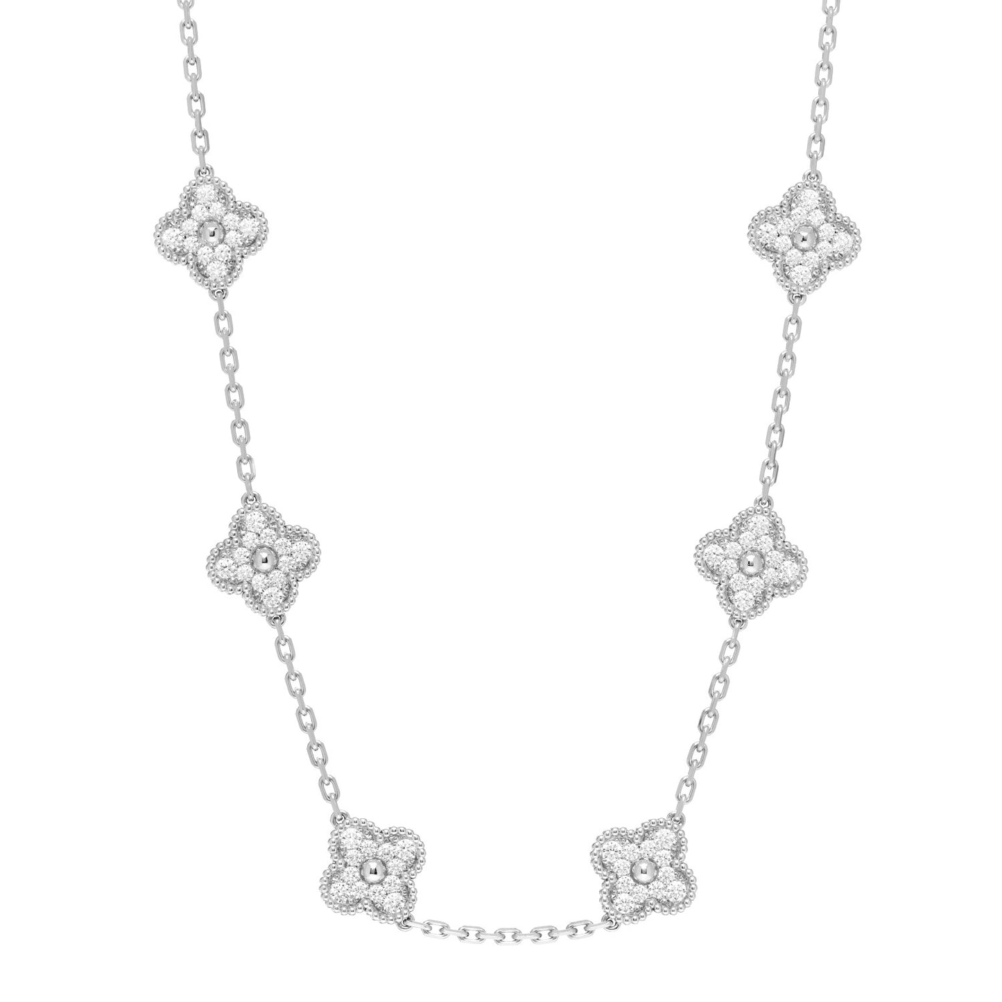 18K White Gold Diamond 10 Motifs Vintage Alhambra Necklace