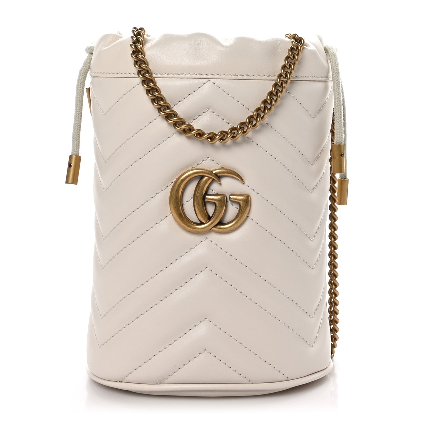 Calfskin Matelasse Mini GG Marmont 2.0 Bucket Bag White