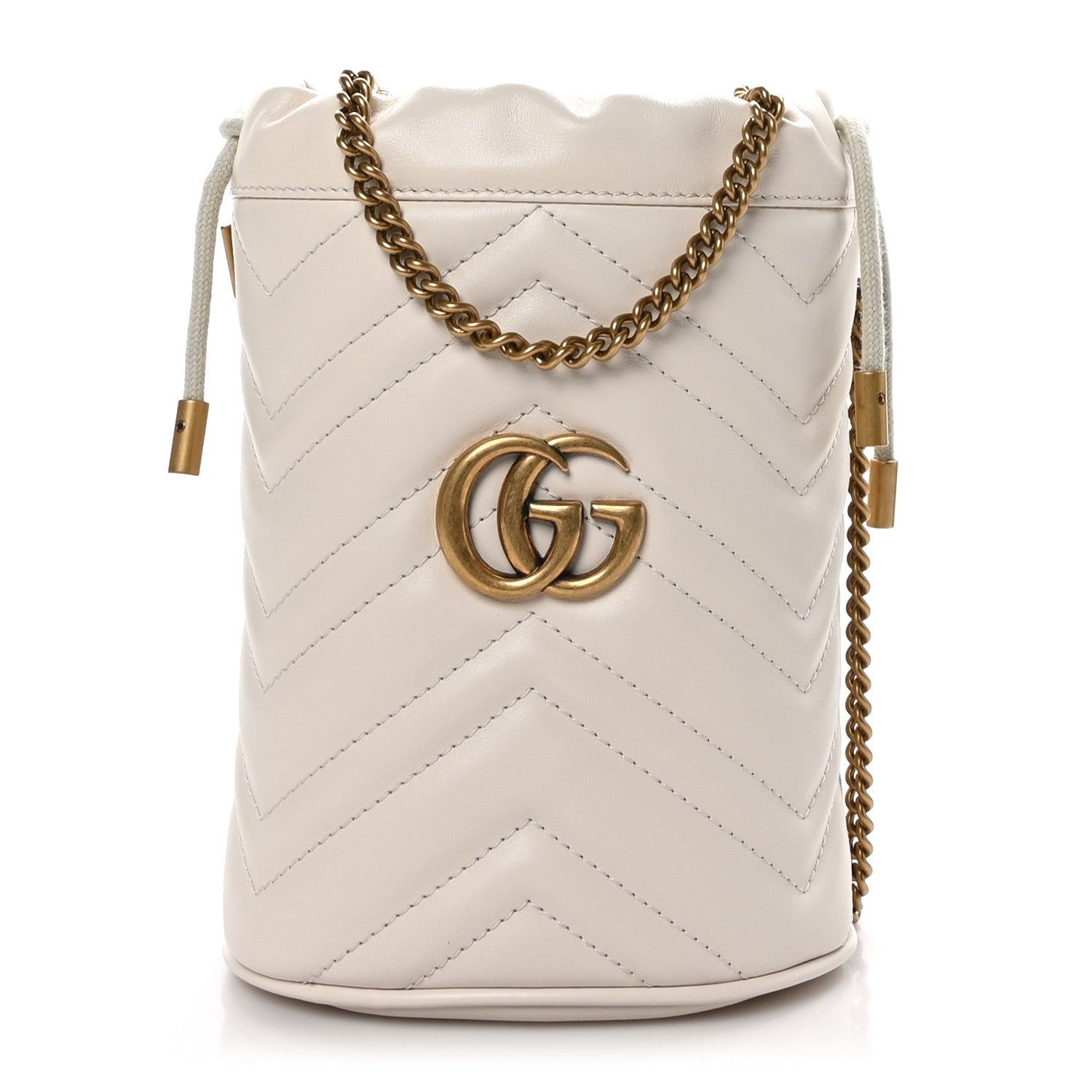 Gucci Calfskin Matelasse Mini GG Marmont 2.0 Bucket Bag White 1 of 10