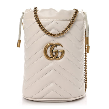 Gucci Calfskin Matelasse Mini GG Marmont 2.0 Bucket Bag White 1 of 10