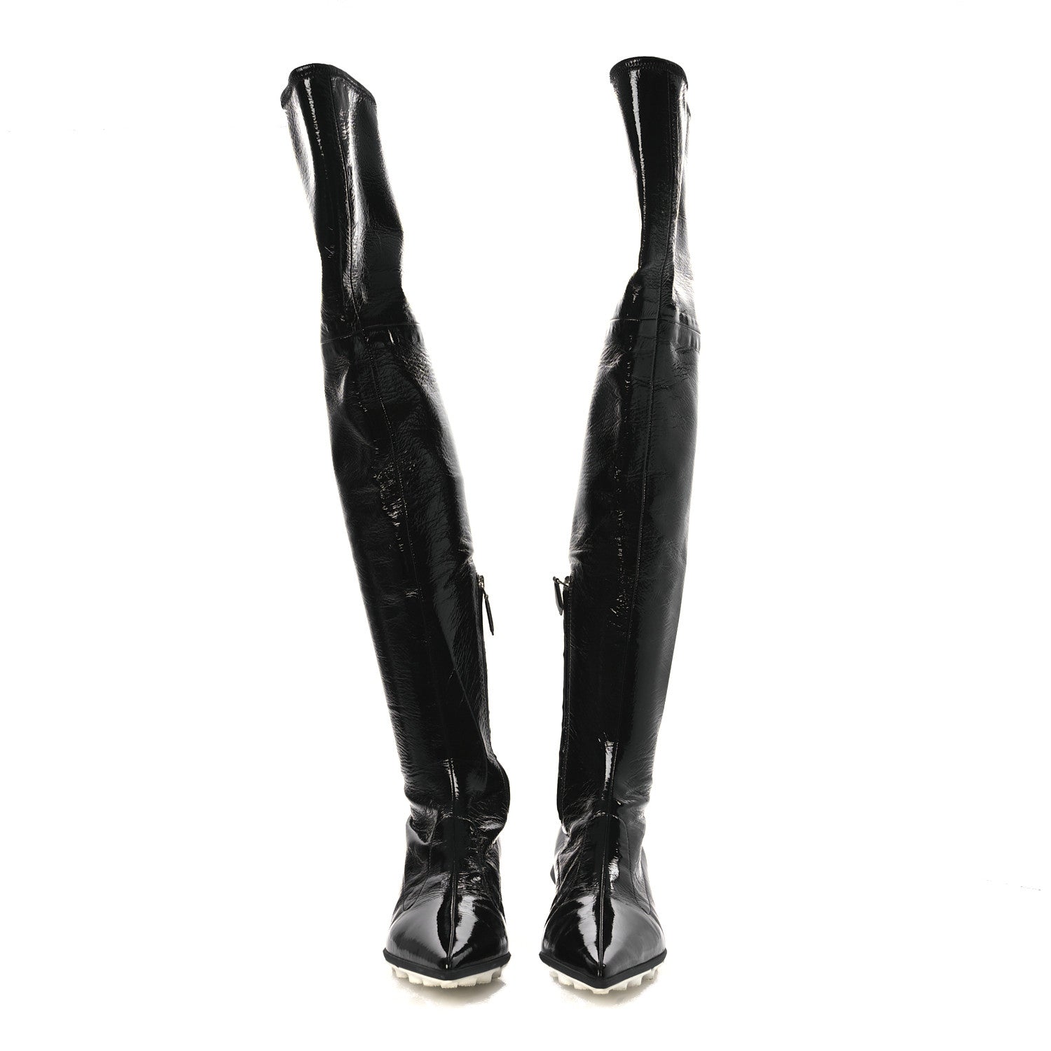 Miu Miu Nappa Stretch Knee High Heel Boot 36.5 Black 3 of 10