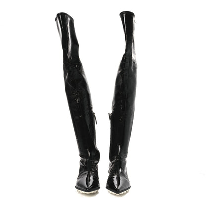 Miu Miu Nappa Stretch Knee High Heel Boot 36.5 Black 3 of 10