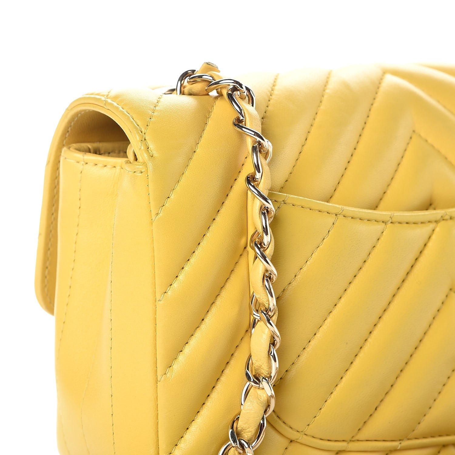 Chanel Lambskin Chevron Quilted Mini Rectangular Flap Yellow 10 of 10