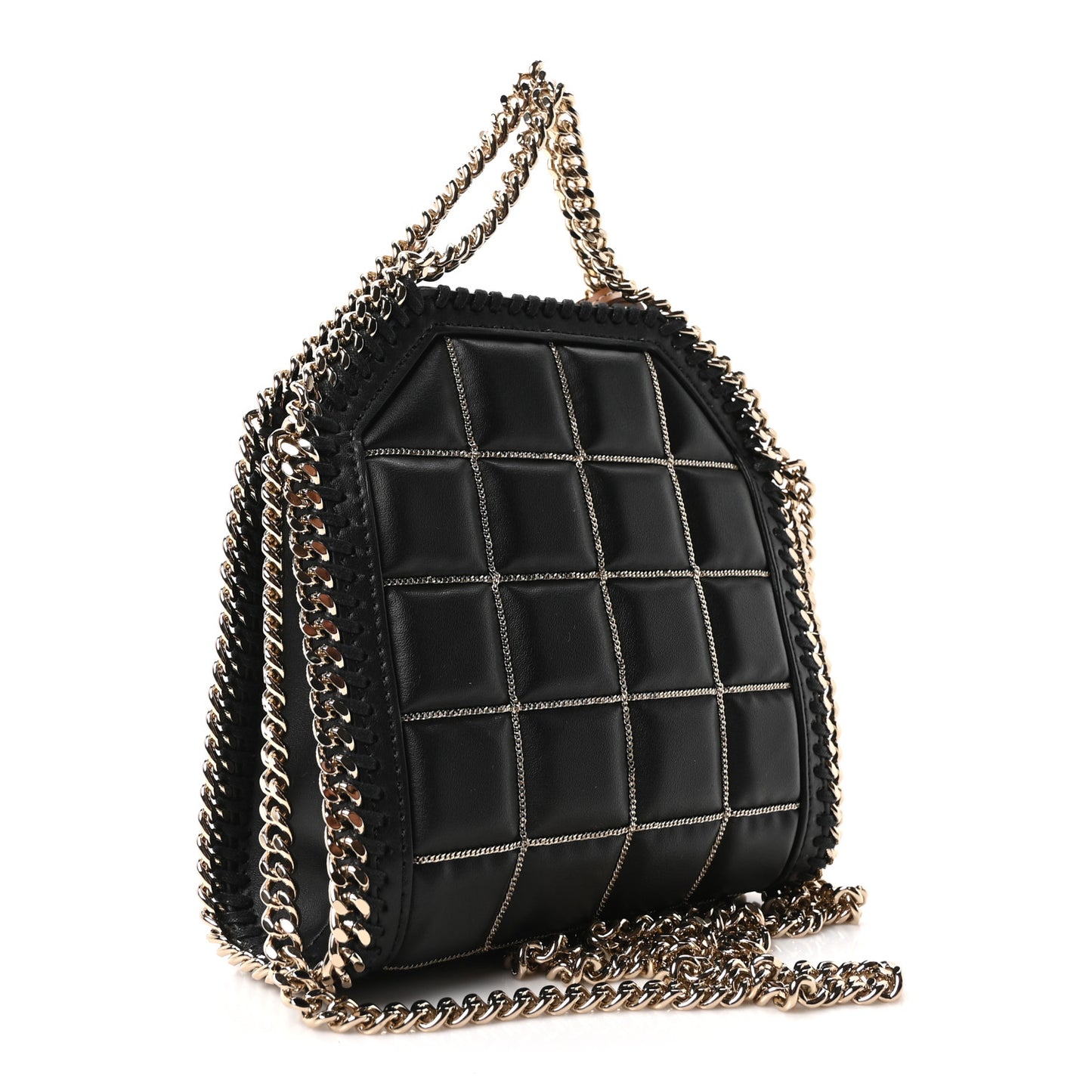 Vegan Leather Quilted Tiny Falabella Tote Black