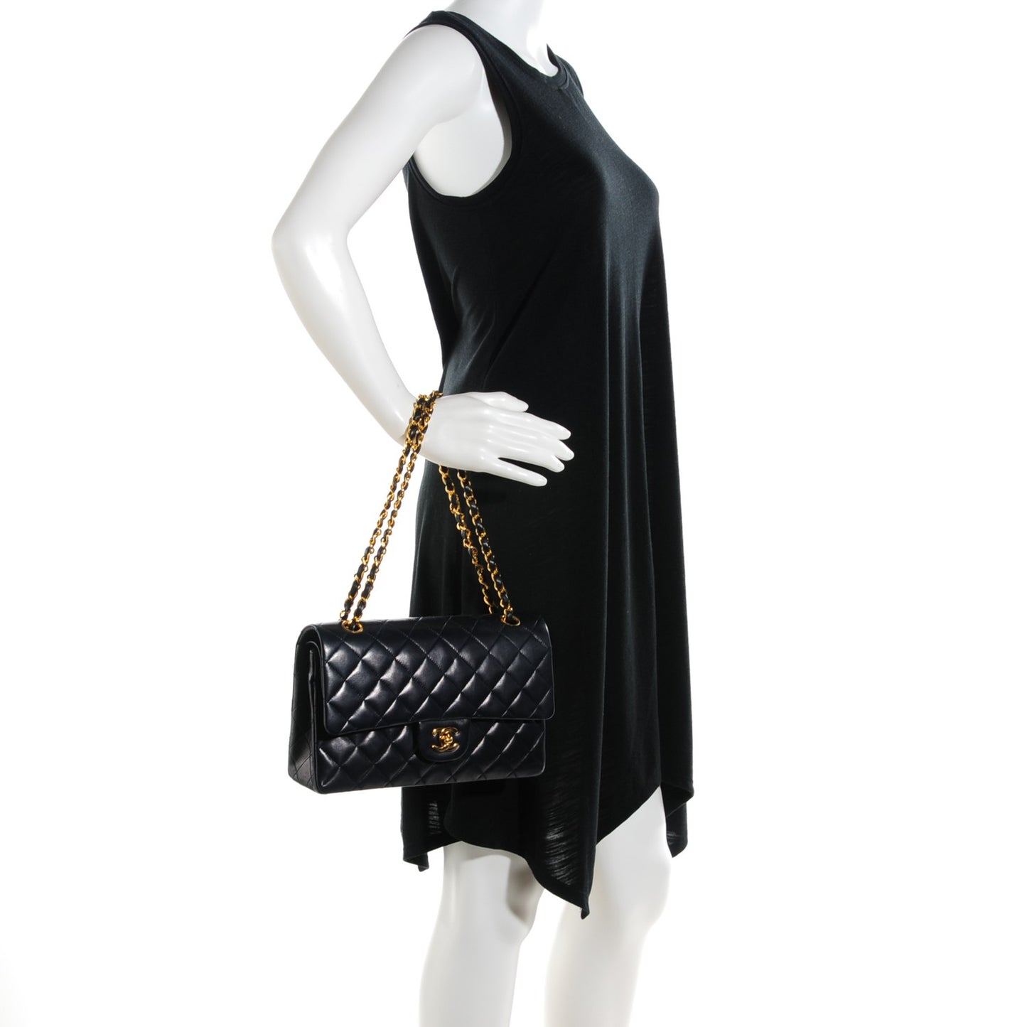 Lambskin Quilted Medium Double Flap Navy