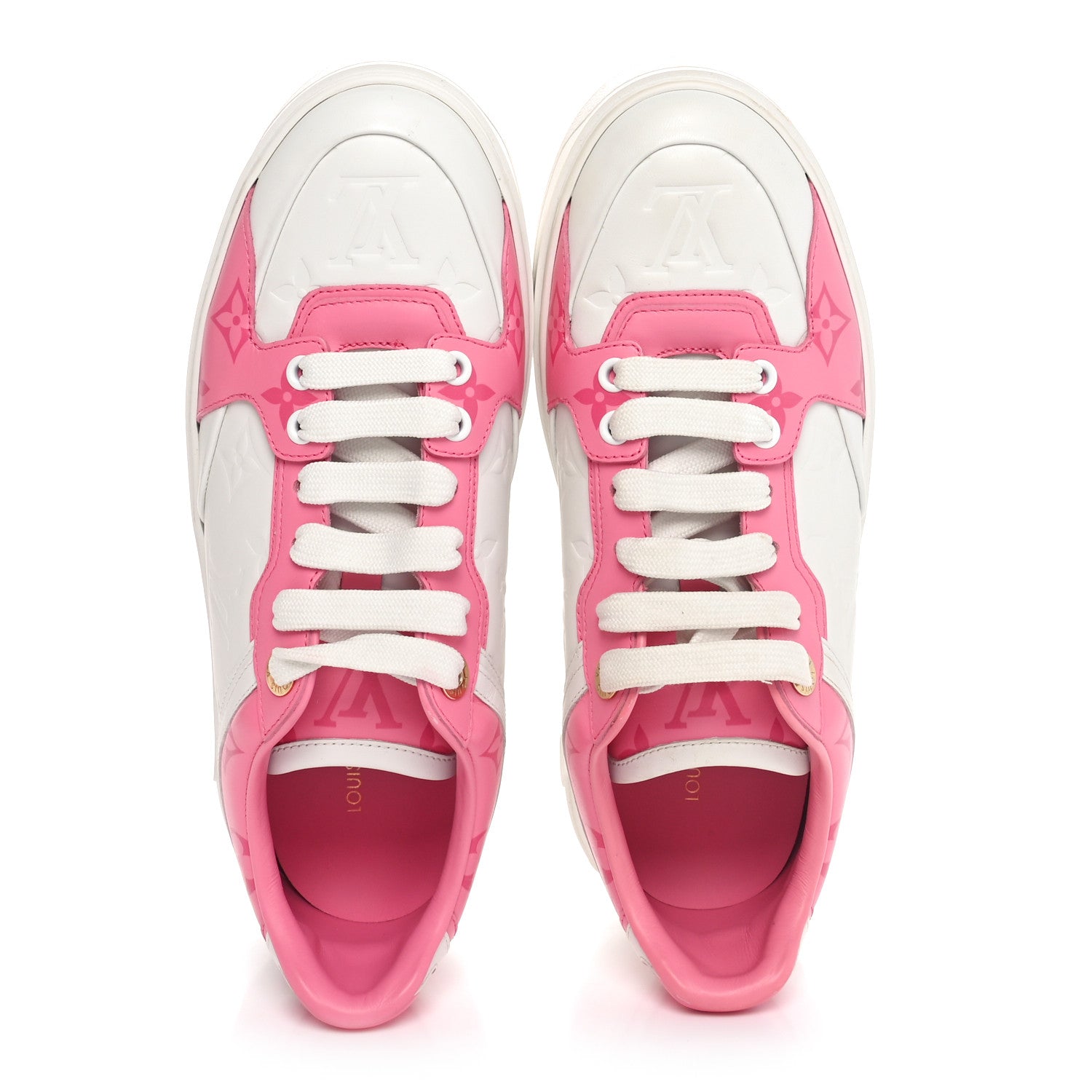 Louis Vuitton Lambskin Embossed Monogram Time Out Sneakers 38 White Pink 2 of 9