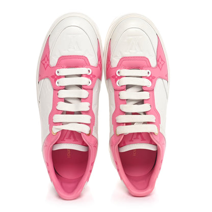 Louis Vuitton Lambskin Embossed Monogram Time Out Sneakers 38 White Pink 2 of 9