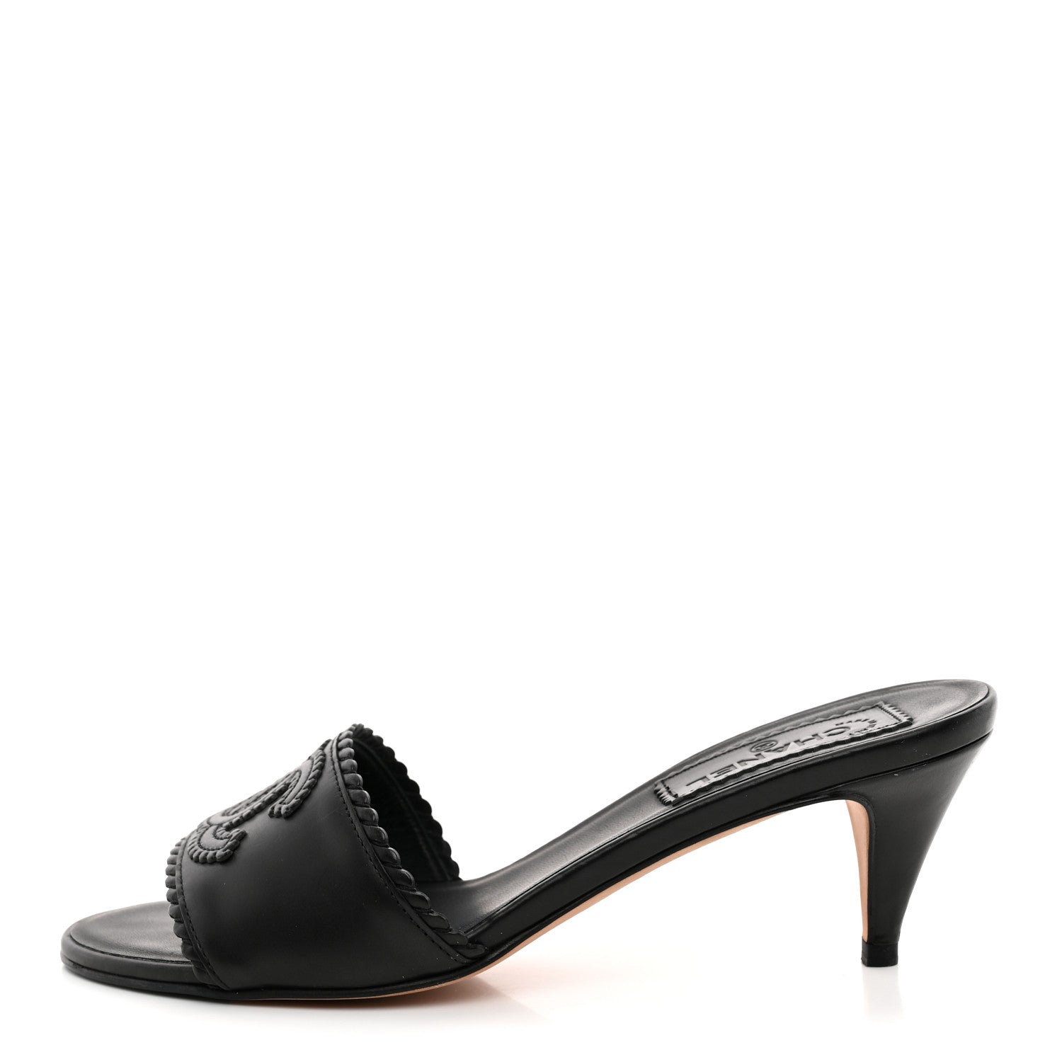 Chanel Calfskin Stitched CC Mule Sandals 36 Black 1 of 13