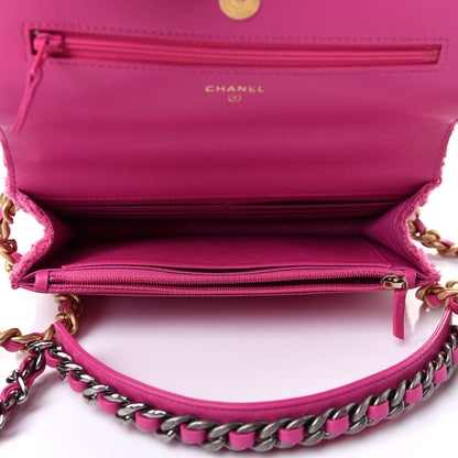 Chanel Wool Tweed Lambskin Quilted Chanel 19 Wallet On Chain WOC and Coin Purse Fuchsia 5 of 13