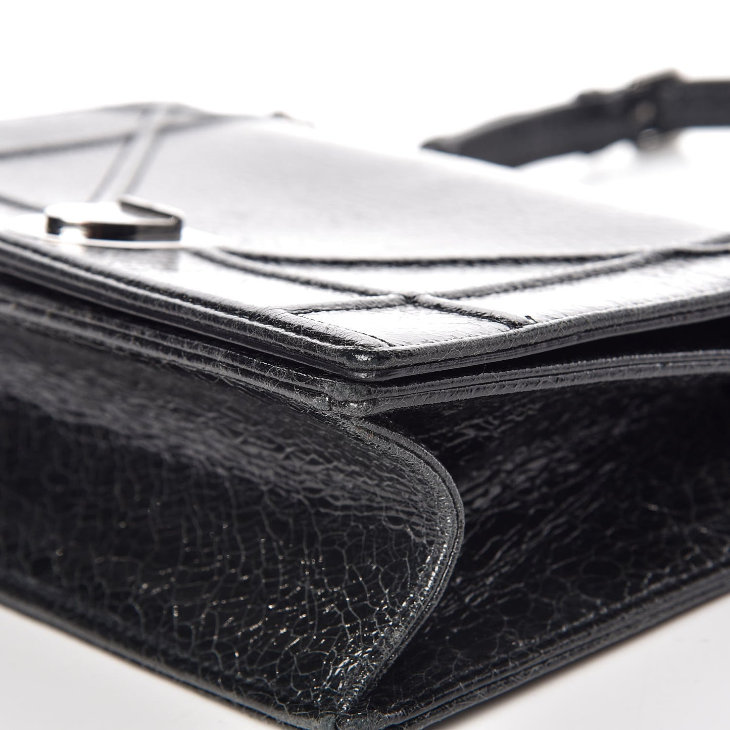 Crackled Deerskin Medium Diorama Flap Bag Black
