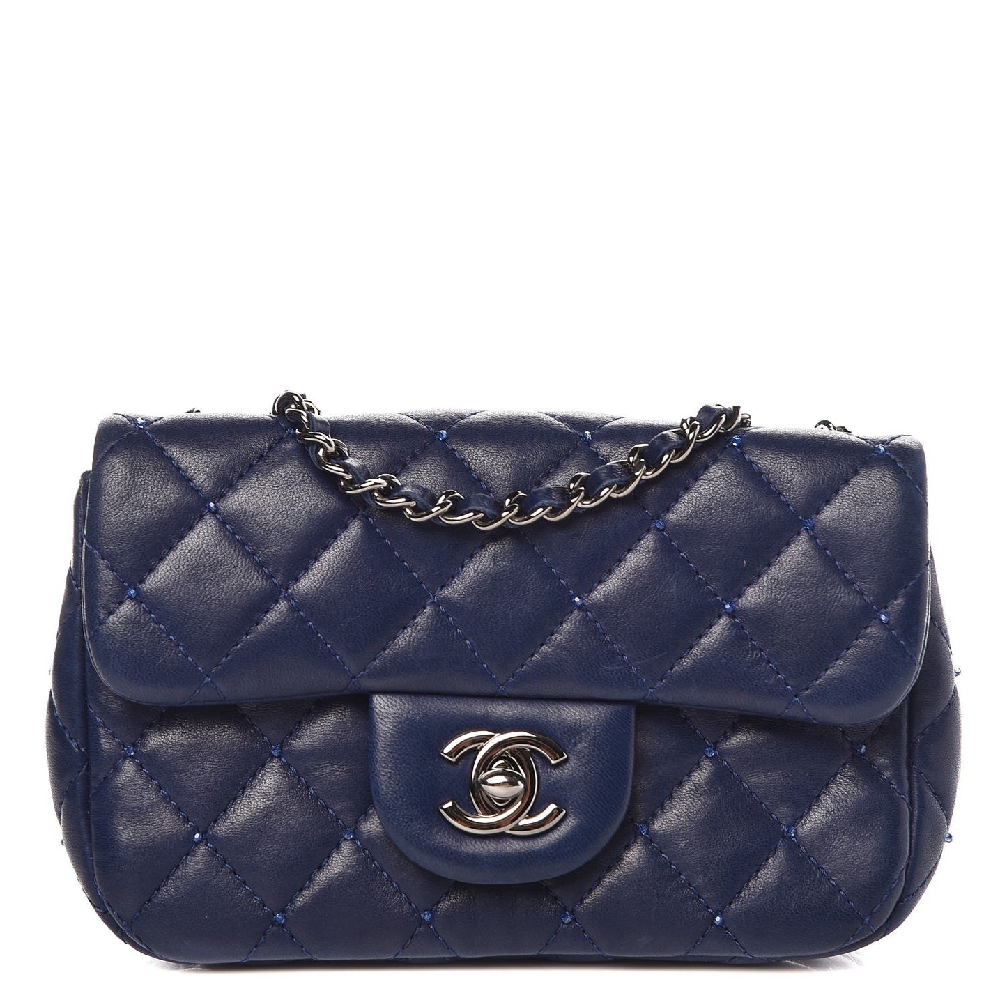 Lambskin Quilted Beaded Extra Mini Flap Dark Blue