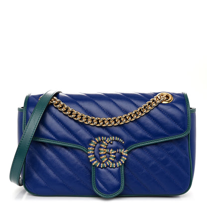 Gucci Azalea Calfskin Enamel Matelasse Diagonal Small Torchon GG Marmont Shoulder Bag Imperial Blue Pavone 1 of 10