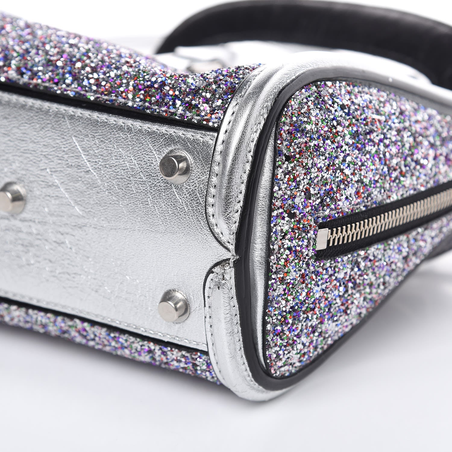 Alexander McQueen Metallic Calfskin Glitter Mini Heroine Grey Multicolor 10 of 13