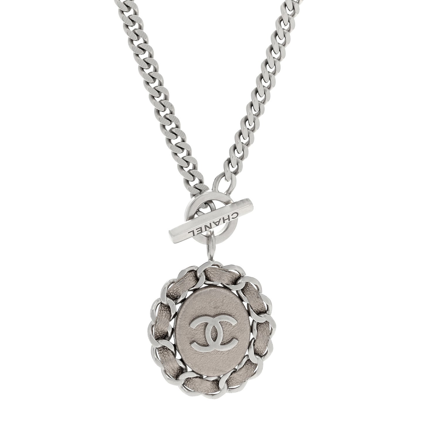 Lambskin CC Chain Pendant Necklace Silver
