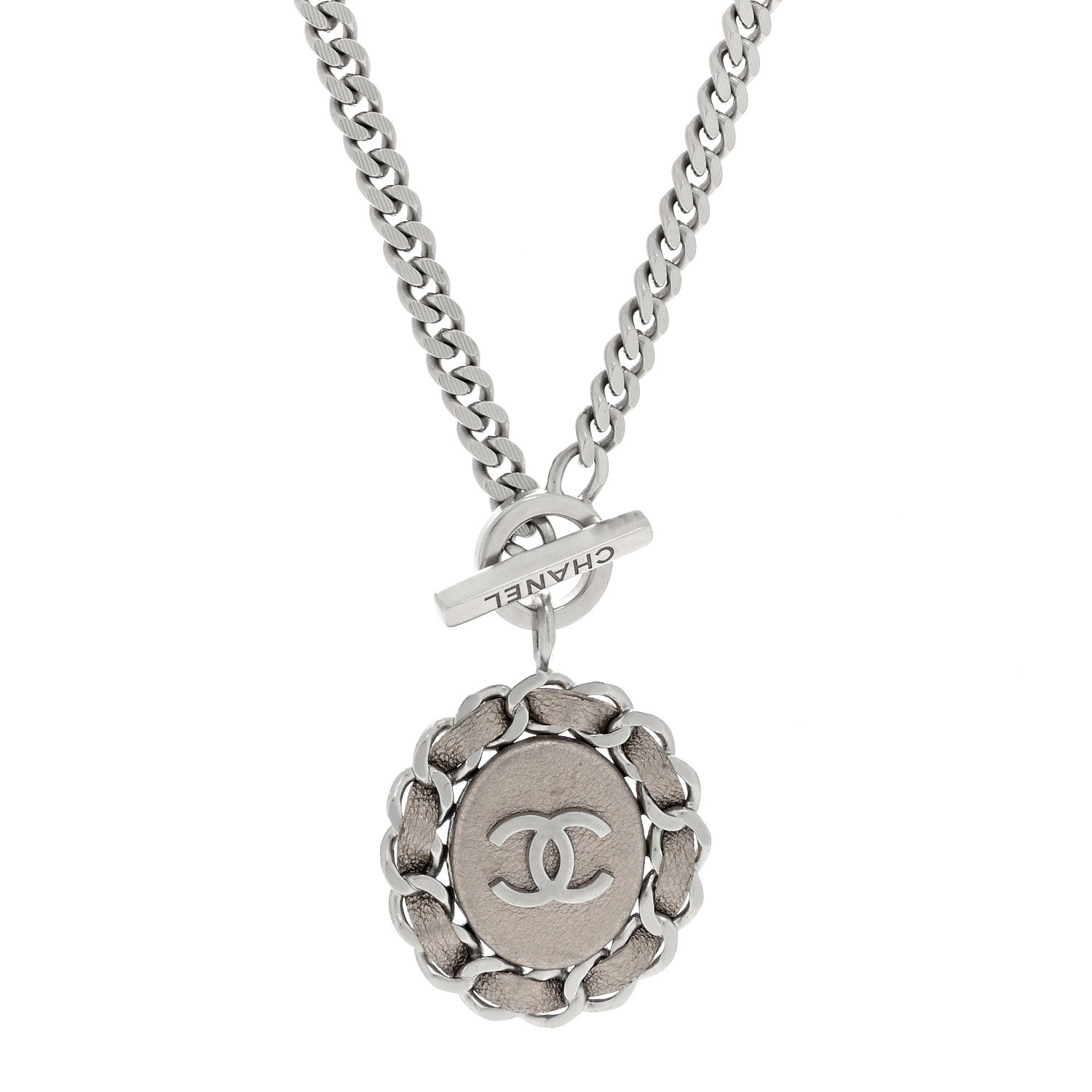 Chanel Lambskin CC Chain Pendant Necklace Silver 1 of 4
