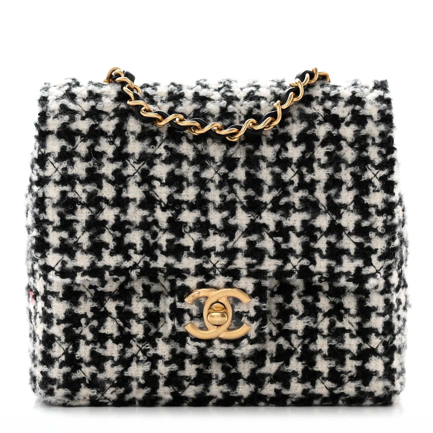 Chanel Tweed Houndstooth Quilted Mini Square Flap White Black 1 of 12
