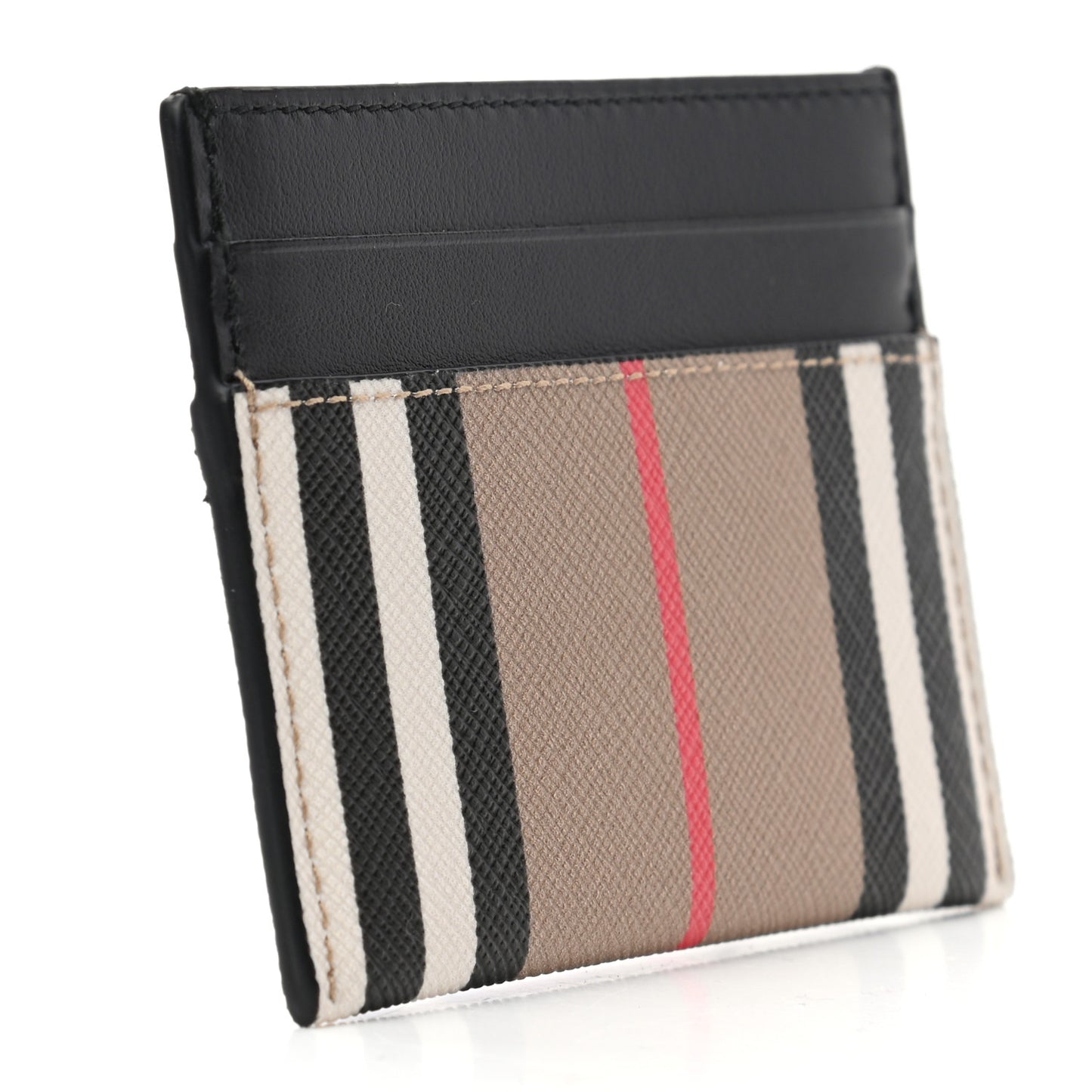 E-Canvas Calfskin Icon Stripe Card Case Archive Beige