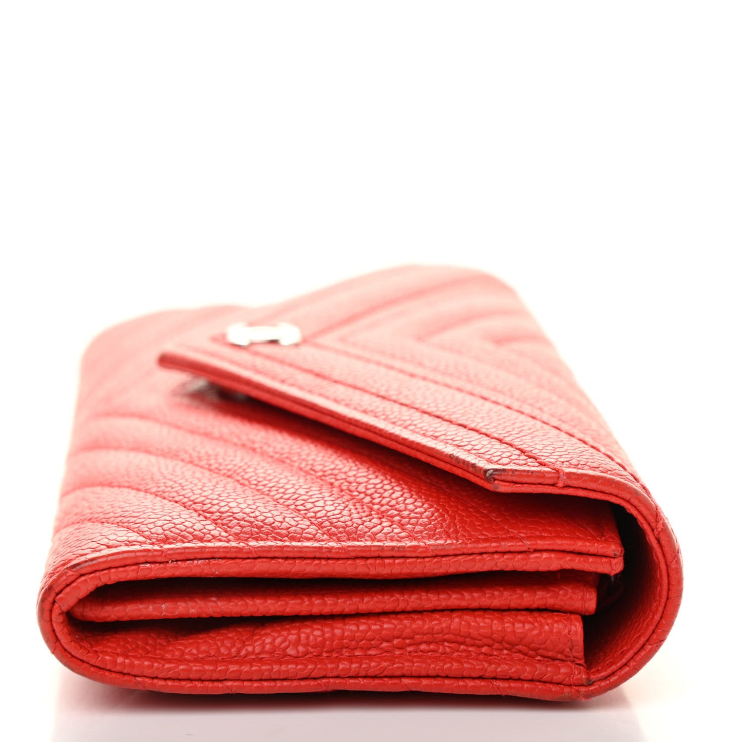 Caviar Chevron Quilted Wallet Red